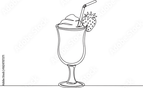 Elegant line drawing of a strawberry daiquiri in a stemmed glass