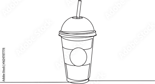 Minimalist Line Art Illustration of a Frappuccino Style Drink wi