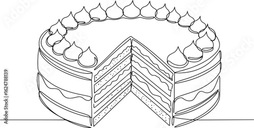 Minimalist line art depicting a luscious Italian cream cake with