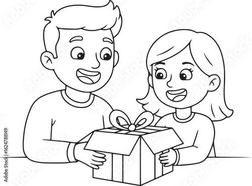 Excited couple unboxing a gift with curious expressions in a del