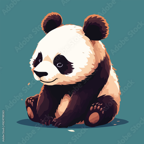 Cute Cartoon Style Sitting Panda Bear with Simplistic Illustration