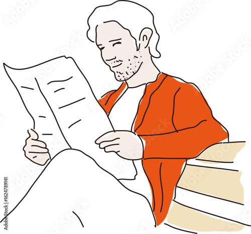 Homme lisant le journal sur un banc