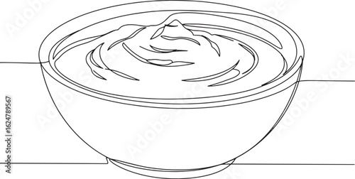 Elegant continuous line drawing of nshima in a bowl, traditional