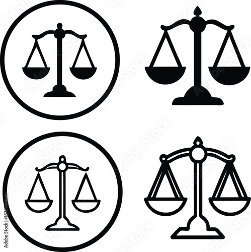 A classic symbol of law and legal equality, the scales of justice icon is a vector illustration of a golden balance scale