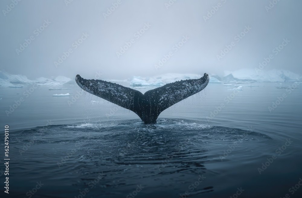 Fototapeta premium Whale tail emerging from arctic waters