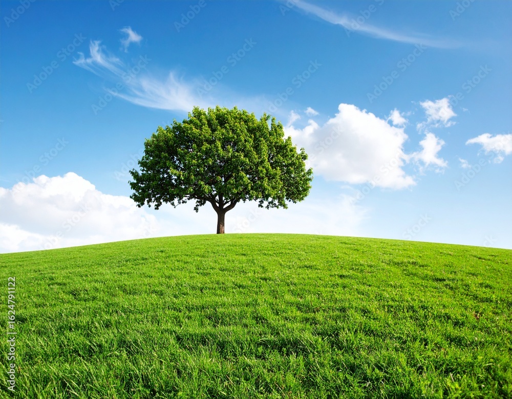 Obraz premium Minimalist Lone Tree on Grassy Hill