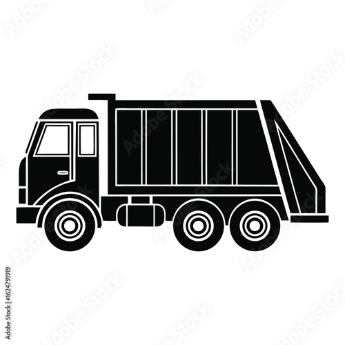 Solid Black Silhouette of a Rubbish Collection Vehicle