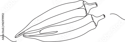 Continuous Line Drawing of Two Okra Pods on White Background Ill