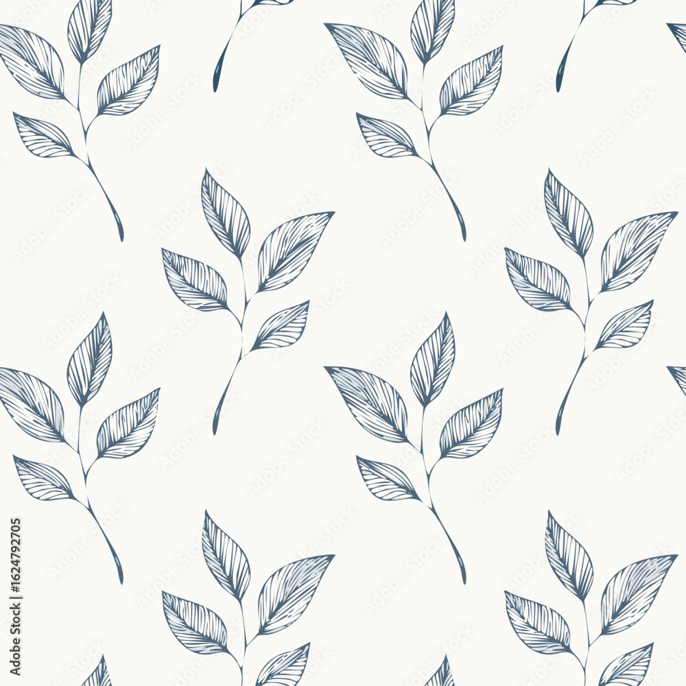 Obraz premium Seamless Hand-Drawn Floral and Leaf Pattern in Crayon Style