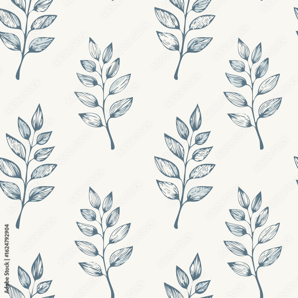 Obraz premium Seamless Hand-Drawn Floral and Leaf Pattern in Crayon Style