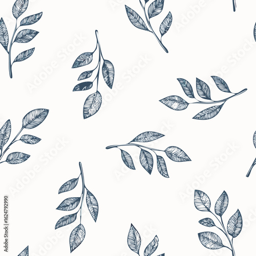 Seamless Hand-Drawn Floral and Leaf Pattern in Crayon Style