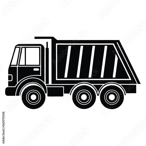 Garbage Disposal Vehicle in Black Silhouette Style