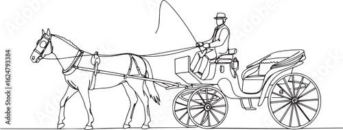 Elegant horse-drawn carriage line art evoking vintage transporta