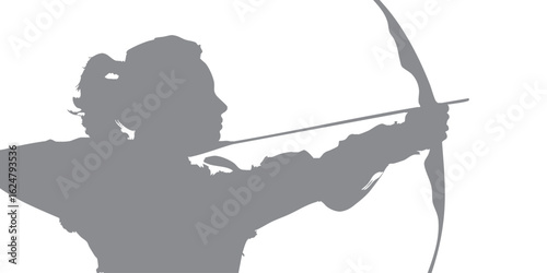Vector silhouette design of an archer, straight body, bow fully drawn, arrow pointing in focus, giving a professional and competitive impression, ideal for promotional media, infographics, and sports 