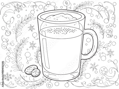 Elegant eggnog illustration for seasonal cards, holiday decorati