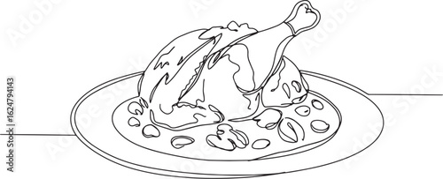 Continuous Line Drawing of Satsivi: A Georgian Culinary Traditio