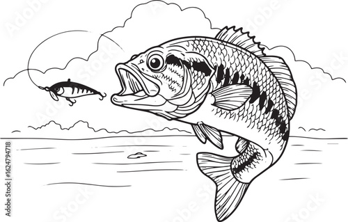 Fishing Illustration of a Fish Attempting to Bite a Lure in a De