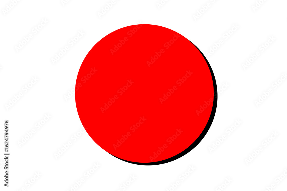 Bold red circular shape with shadow on white background for design elements, icons, and highlights Bold red circular shape with shadow on white background for design elements, icons, and highlights