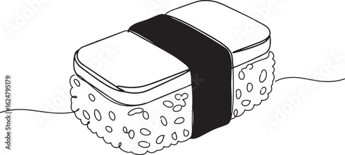 Minimalist Spam Musubi Line Art Illustration of Hawaiian Cuisine