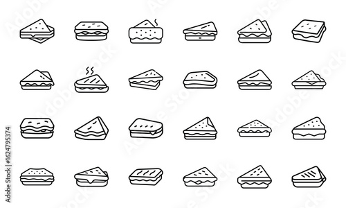 Fast Food Vector Icon Set of Burger, Pizza, French Fries, Hot Dog, Soda, Donut, Ice Cream, Flat Color Illustration for Restaurant Menu, Cafe, Sticker, Social Media, on White Background