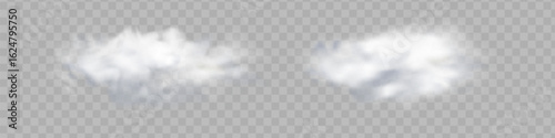 Realistic isolated cloud on transparent background. Vector set of realistic isolated fluffy cloud. Illustration of different types of cirrus and cumulus clouds. Vector.
