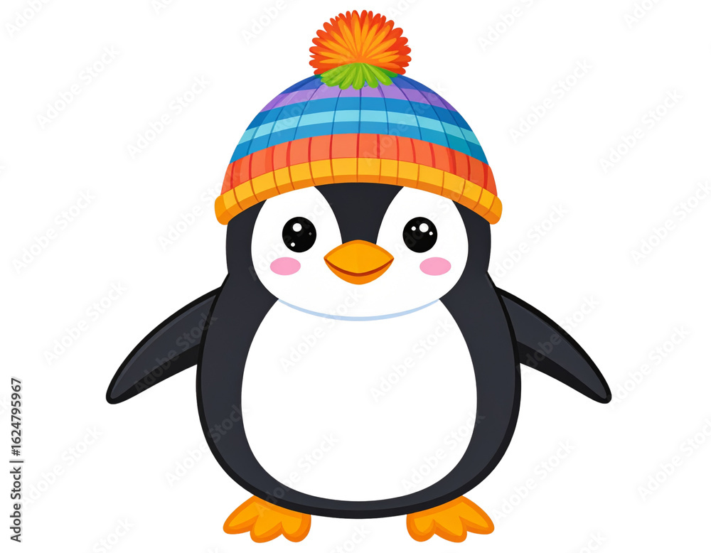 Naklejka premium Cartoon Penguin with Cozy Winter Hat PNG 