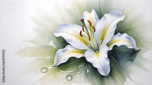White Lily Flower on Isolated Background – Elegant Bloom, Floral Symbol of Purity and Peace, High-Resolution Botanical Image for Nature, Wedding, or Spa Design