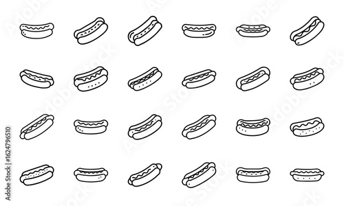 Fast Food Vector Icon Set of Burger, Pizza, French Fries, Hot Dog, Soda, Donut, Ice Cream, Flat Color Illustration for Restaurant Menu, Cafe, Sticker, Social Media, on White Background
