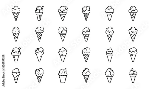 Fast Food Vector Icon Set of Burger, Pizza, French Fries, Hot Dog, Soda, Donut, Ice Cream, Flat Color Illustration for Restaurant Menu, Cafe, Sticker, Social Media, on White Background