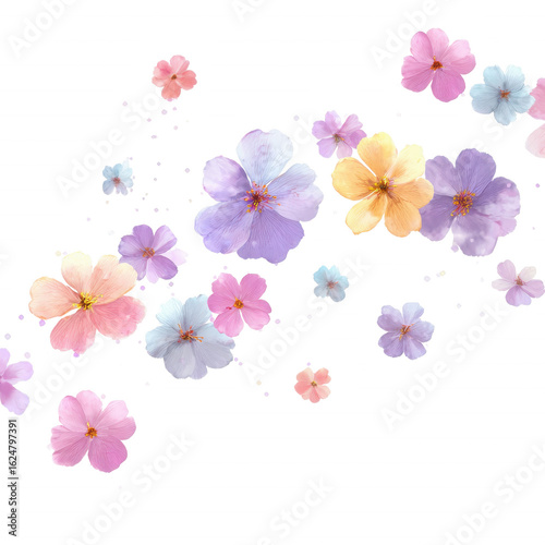 soft pastel flowers scattered with light spacing, isolated PNG