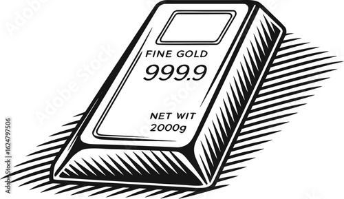 Vintage Engraved Gold Bar Illustration – 999.9 Fine Gold