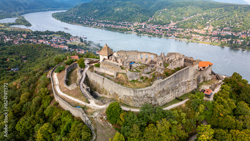 Εκτύπωση καμβά Aerial view of Visegrad castle in Hungary, next to Danube river in Danube bend