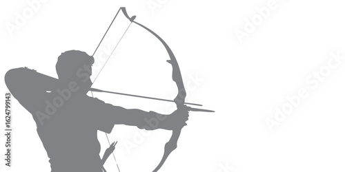 Vector illustration of a silhouette of a professional archer, bow fully drawn, focused on the target, emphasizing accuracy, strength, and elegance for sports poster design needs, guidebooks, and dynam