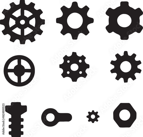 Gear set with cogwheels, industrial machine engineering vector illustration