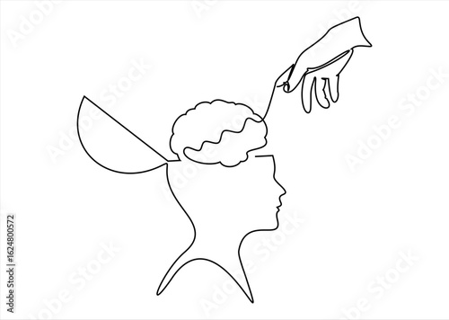 Psychologic therapy session concept with human head silhouette and helping hand unravels the tangle of messy thoughts with mental disorder, anxiety and confusion mind or stress. Vector illustration