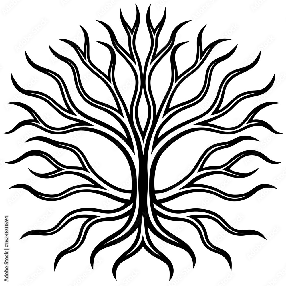 Obraz premium Line Art Tree Roots and Branch Fusion