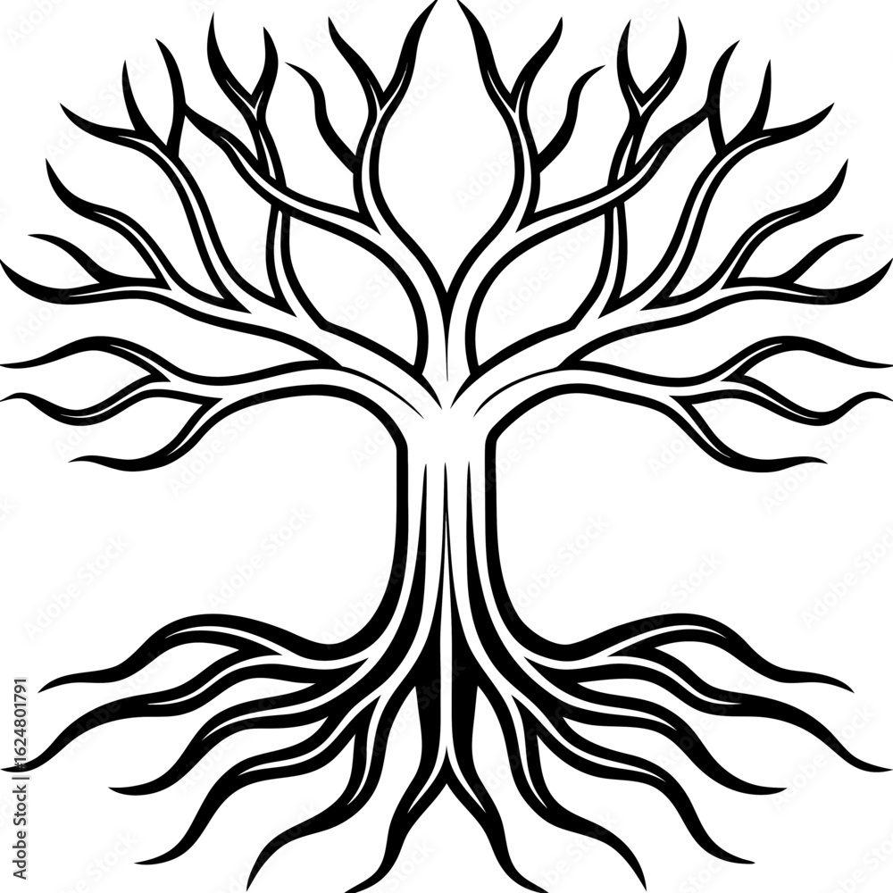 Obraz premium Line Art Tree Roots and Branch Fusion