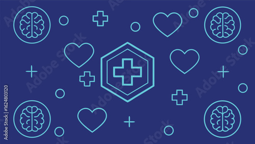 Abstract medical icons on a blue background