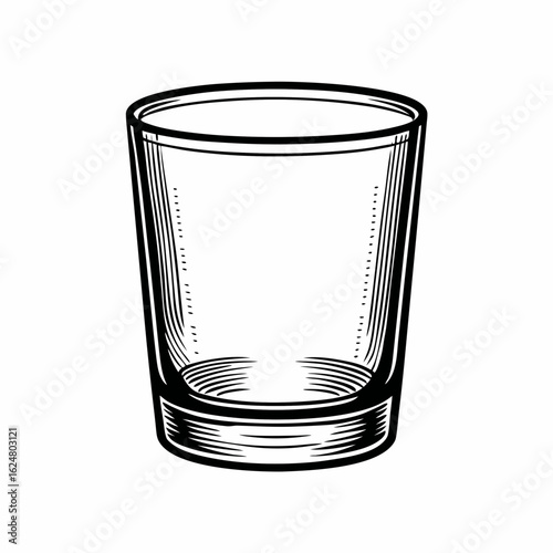 Tall cylindrical drinking glass with reinforced base shown in hand-drawn monochrome sketch, symbolizing clarity, simplicity, and refined drinkware
