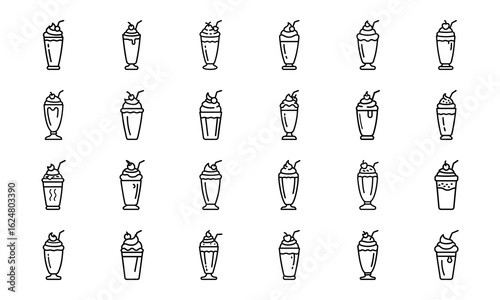 Fast Food Vector Icon Set of Burger, Pizza, French Fries, Hot Dog, Soda, Donut, Ice Cream, Flat Color Illustration for Restaurant Menu, Cafe, Sticker, Social Media, on White Background