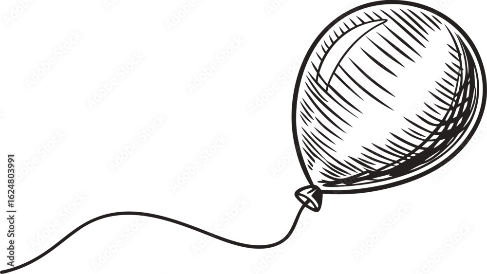 Obraz premium Hand-Drawn Balloon Sketch – Black and White Line Art