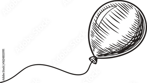 Hand-Drawn Balloon Sketch – Black and White Line Art