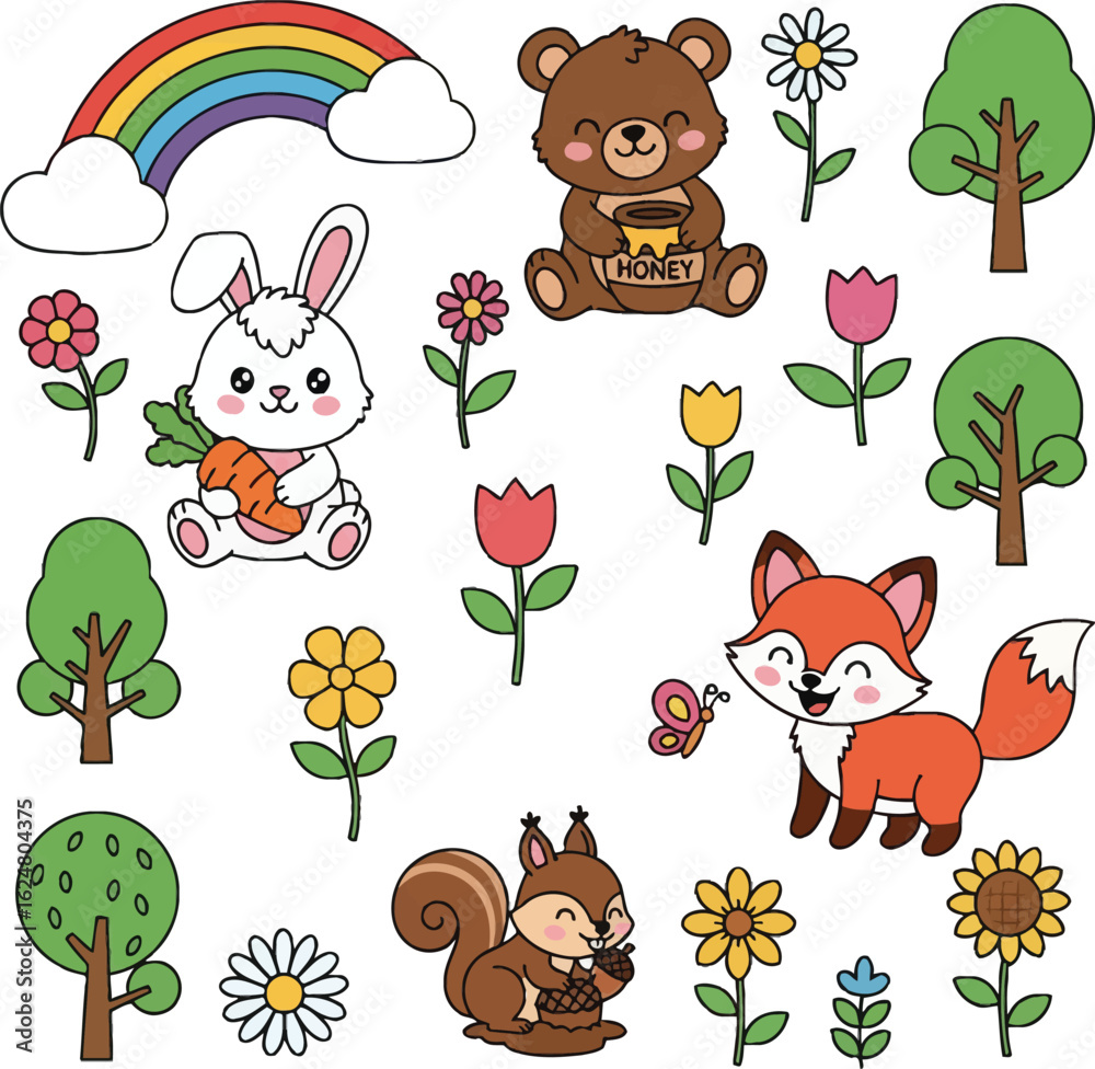 Naklejka premium Funny cartoon animal set with dog cat lion elephant and more in a cute vector collection