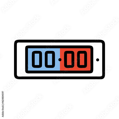 Minimalist line icon of an electronic scoreboard. Digital timer for sports match with blue and red sides, isolated on white.