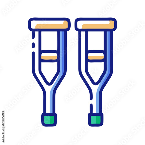 Pair of crutches used for walking support, symbolizing injury recovery, orthopedic assistance, and rehabilitation
