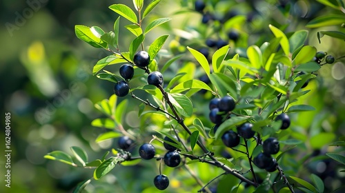 A photo of a huckleberry tree with huckleberries
