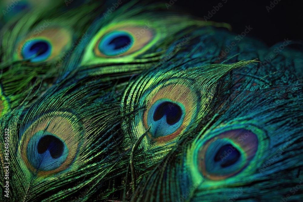 Fototapeta premium Close-up of vibrant peacock feathers (1)