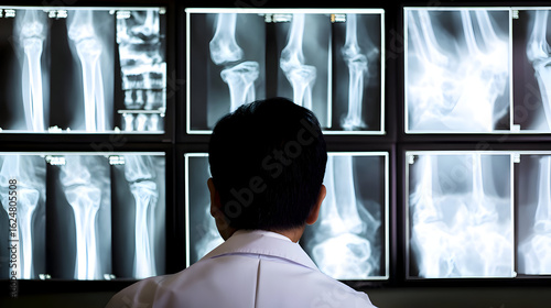 Doctor Reviewing Medical X-Ray Images of Leg Bones