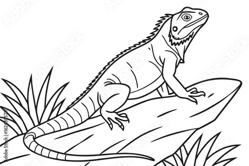coloring page line art the iguana black vector