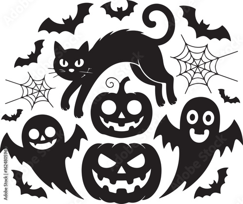 set of silhouettes of halloween